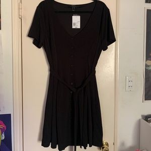 Forever 21 Black Plus Tie Belt Buttoned Mini Dress